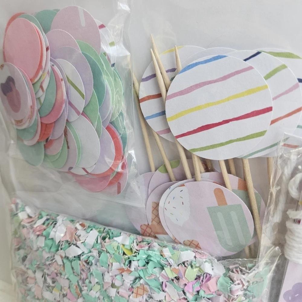 Pastel Ice Cream Party Decorations Set with Banners & Confetti